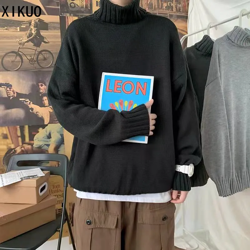 

Мужской свитер с высоким воротником Новинка Осень-зима Корейская версия свободной парной одежды Модная трикотажная рубашка с длинными рук...