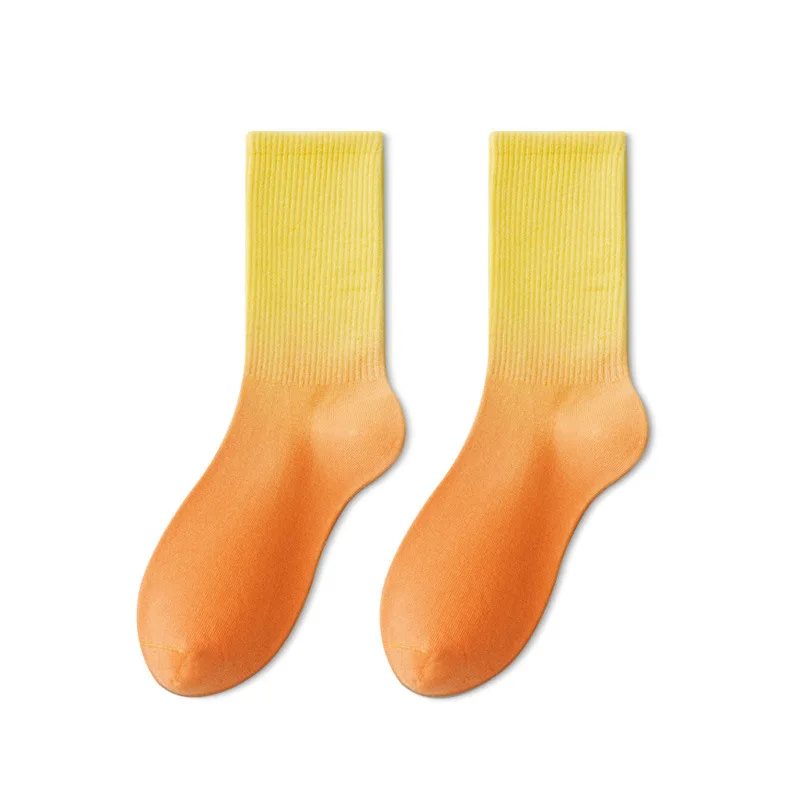 Thin Medium Tube Cotton Socks with Gradient Colors