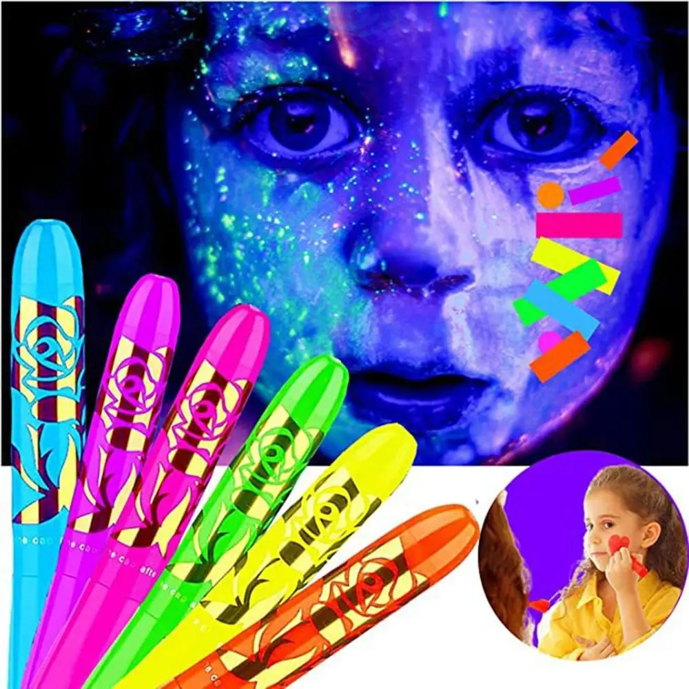 

6Pcs/Set Fun Non-toxic Neon Affect Face&Body Paint Pen Face Paint Crayon Facial Crayon Blacklight Pen