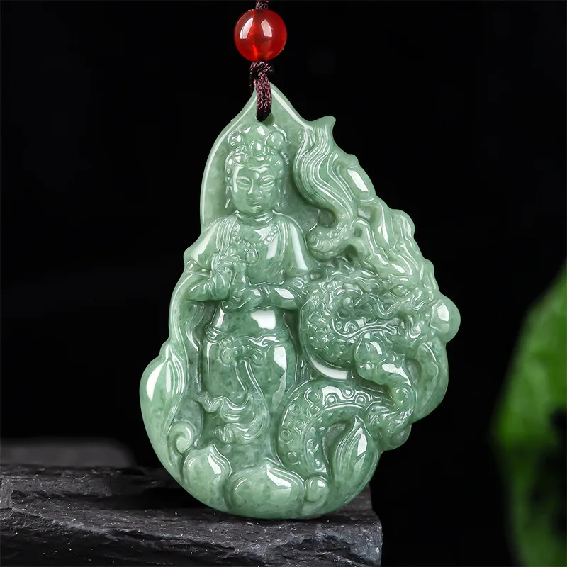 

Natural Certified A Jade Auspicious Dragon Guanyin Carved Pendant Necklace Gift