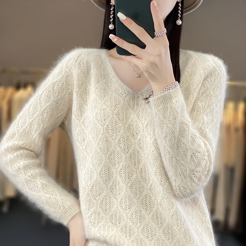 DjzDsm 100% норковый бархатный топ вязаный с длинным рукавом 2023 новый свитер