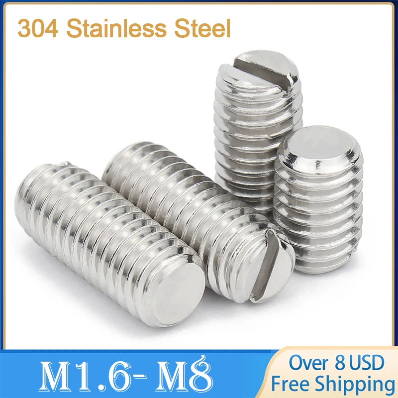 

M1.6 M2 M2.5 M3 M4 M5 M6 M8 Установочный винт с шлицевой головкой из нержавеющей стали 304, установочный винт с плоской головкой, установочный винт, винты без головки DIN551
