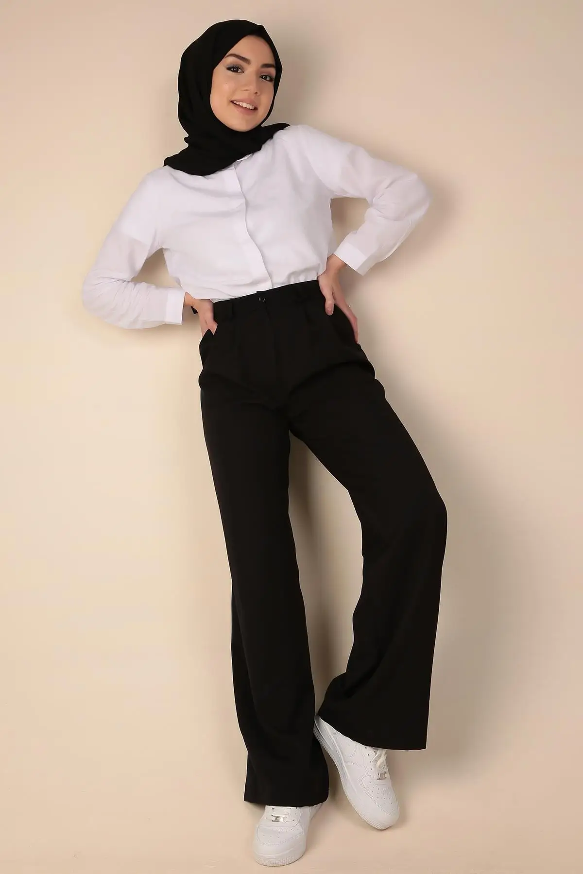 

Double Pleated Palazzo Pants Women's Islamic Clothing Pants