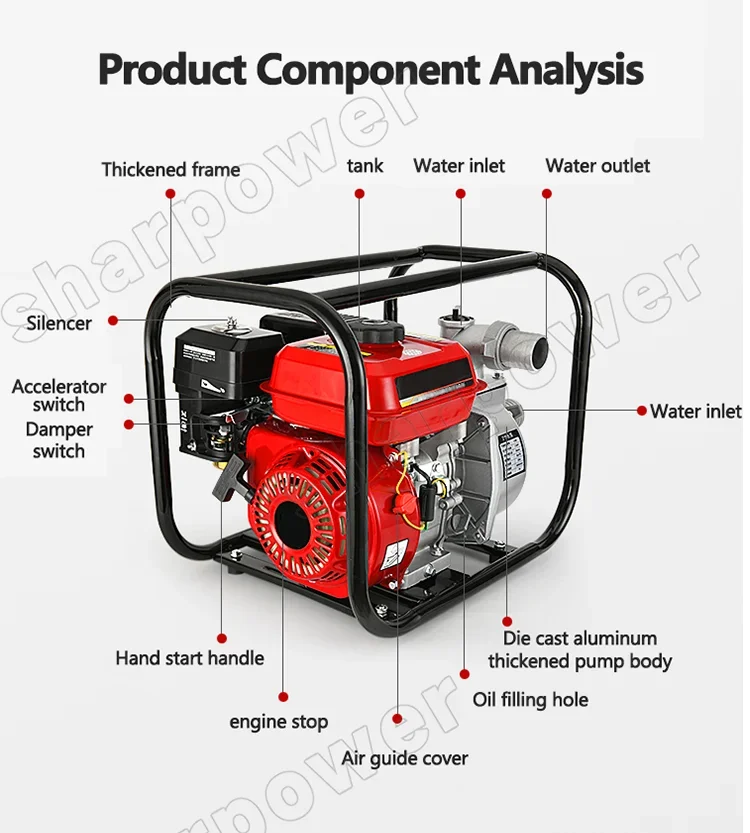 Сельскохозяйственный насос высокого давления 2 дюйма 3 4 бензиновый водяной для