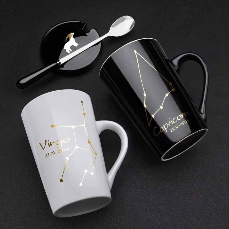 

Ceramic Coffee Mug Twelve Constellations with Lid Spoon Couple Water Cup Gift Household Breakfast Cup Afternoon Tea Juice Cups