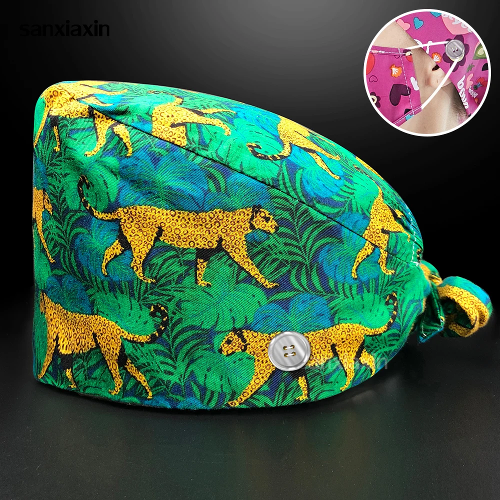 

Medical Scrubs Soft Hat Pet Grooming Institution Scrubs Cap Nurse Sweat-absorbent Head Wrap Towel Surgical Cap Button Doctor Cap