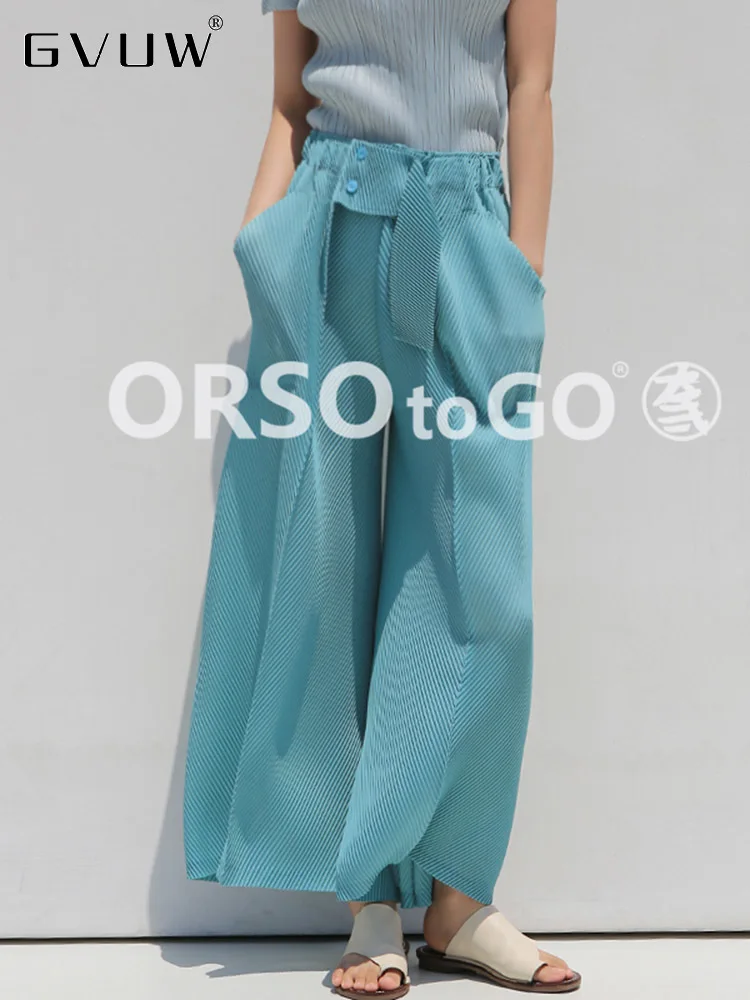 

GVUW Pleated Wide Leg Pants Elastic Waist Loose Versatile Solid Color Fashion Simplicity 2023 New Female Pockets Cloth 17G2427