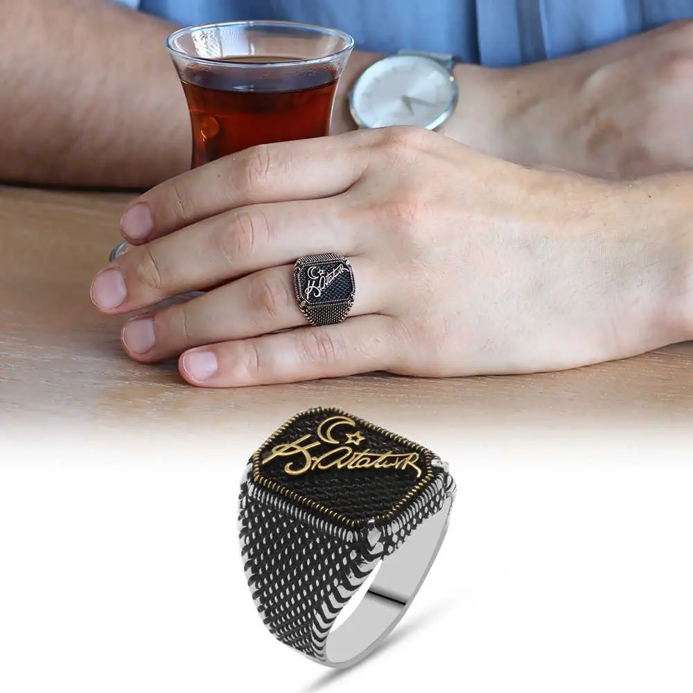 

Ataturk Signed Crescent 925 Sterling Silver Men 'S Ring