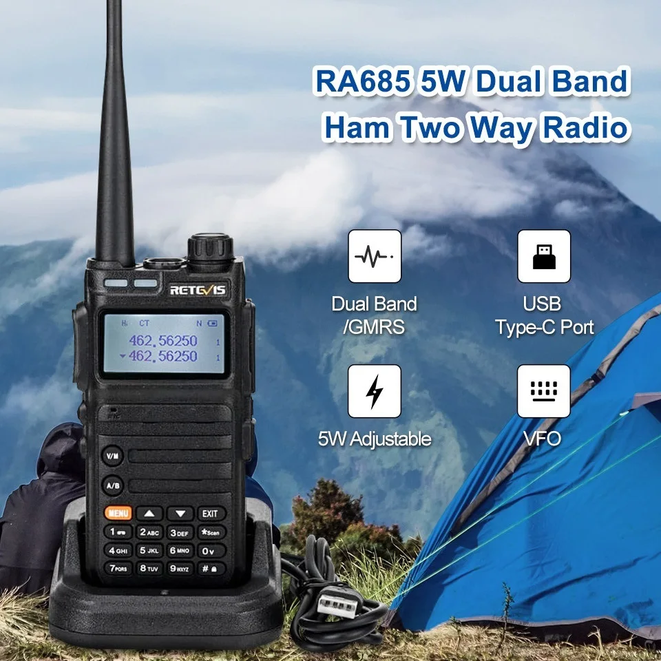 

Walkie Talkie Ham Two-way Radio Stations Long Range RA685 Walkie-talkies Profesional UHF VHF USB Type C Charger 5W GMRS