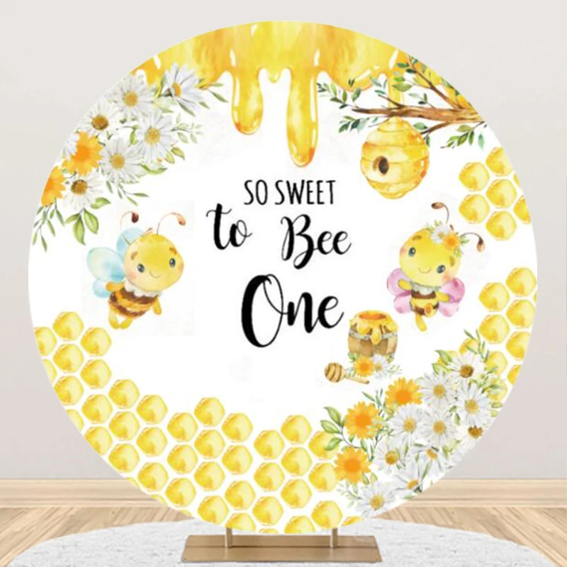 

Bee Birthday Round Backdrop So Sweet To Bee One Honey Baby First 1st Birthday Party Decorations Circle Photography Background