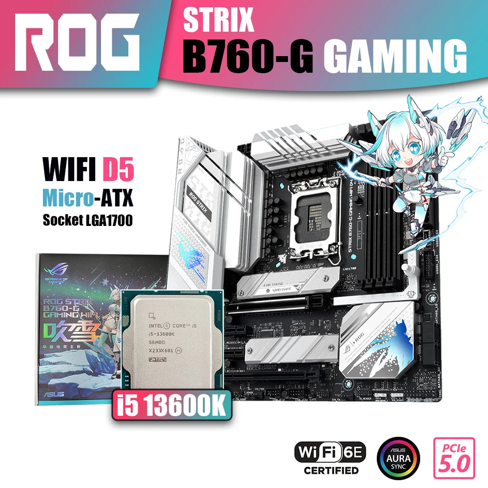 

Новый комплект ASUS ROG STRIX B760-G GAMING WIFI D5 с процессором Intel core i5 13600K процессор LGA1700 DDR5 память материнская плата Combo RGB DP USB PCIE5.0 поддерживает видеокарты NVIDIA AMD для настольных ПК Gamer