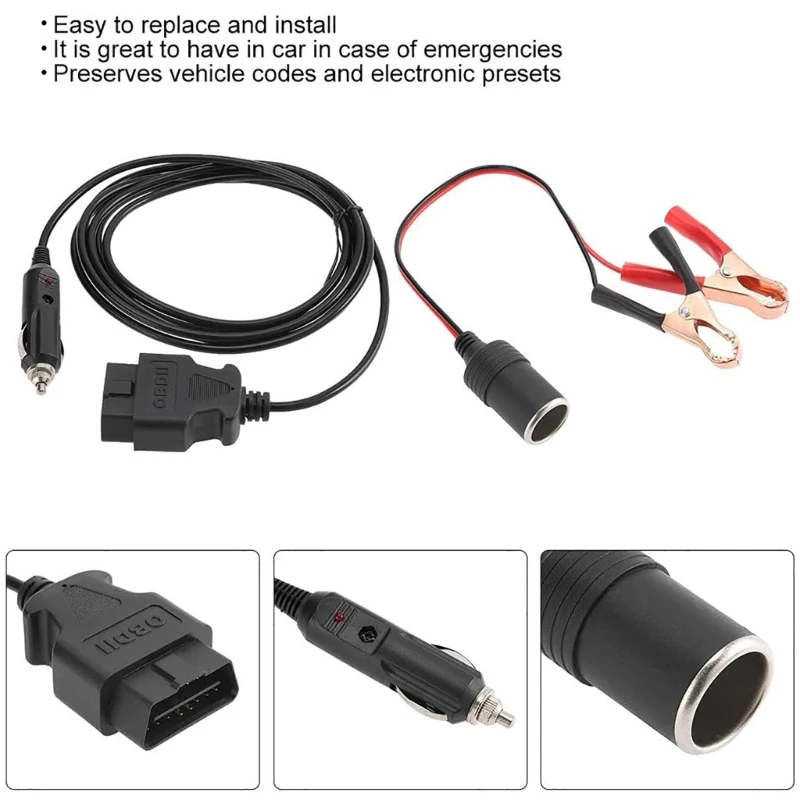 Разъем для сохранения памяти OBD2. Кабель питания автомобиля с двумя