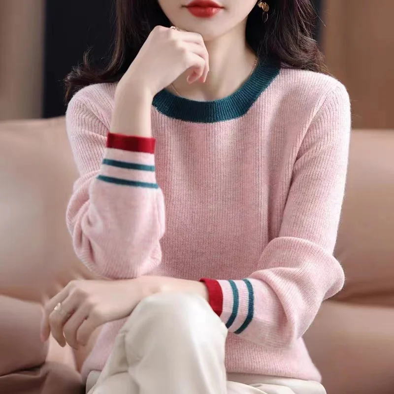 

Свитер женский базовый с круглым вырезом, повседневный шикарный мягкий пуловер с длинным рукавом, джемпер на осень-зиму