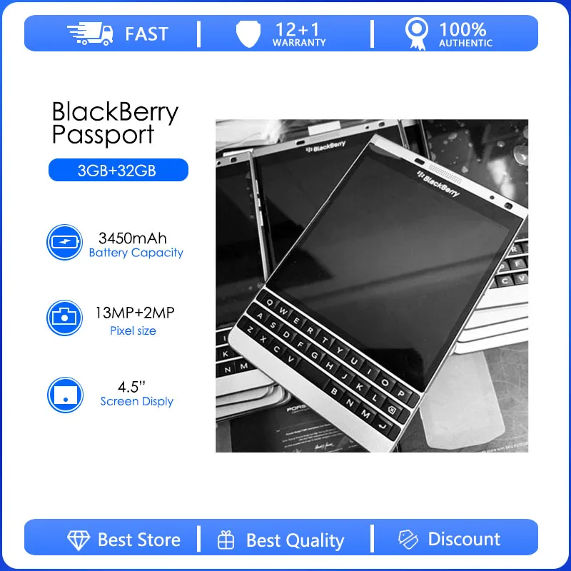Восстановленный телефон Blackberry Passport Silver Edition Q30-4, разблокированный сотовый телефон Q30 4G LTE TFT 3 Гб RAM 32 ГБ ROM 13.0MP 3450 мАч