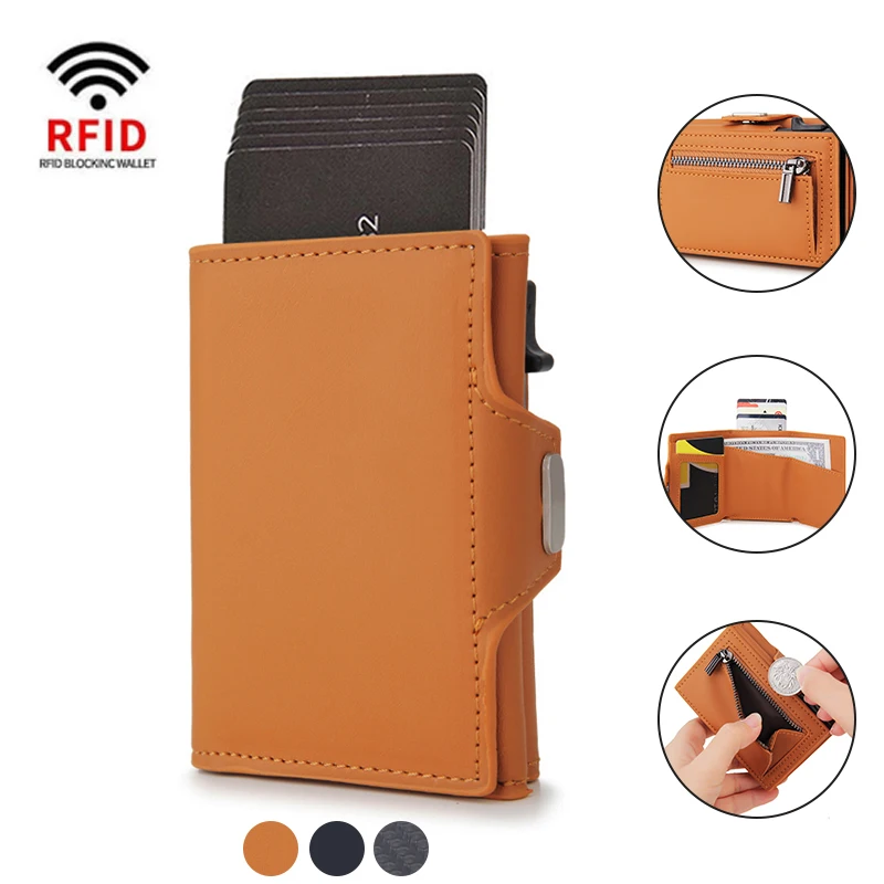 

Luxury Credit Leather Blocking Smart Wallet Wallets Slim Men Fashion Card With 2022 Coin Vallet Pocket Trifold Aluminum
