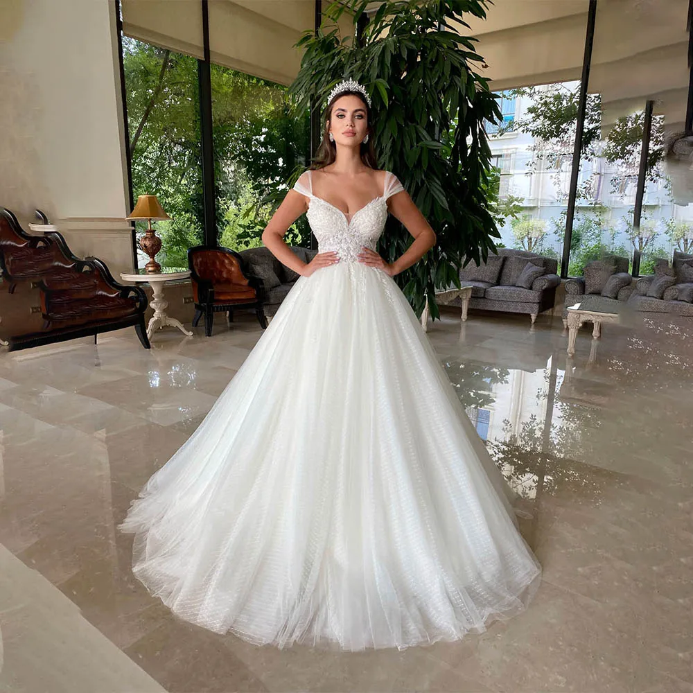 

Simple Romantic Lace Appliqués Deep V Neck Sexy Backless Design Floor Mopping Wedding Dress Factory Custom Vestidos De Novia