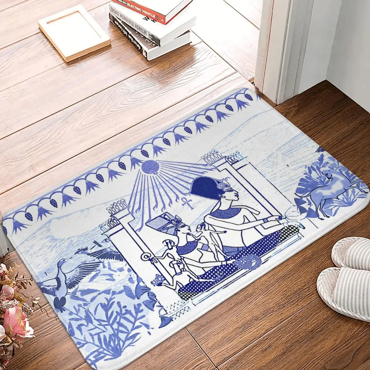 Ancient Non-slip Doormat Egyptian Blue And White Nefertiti A