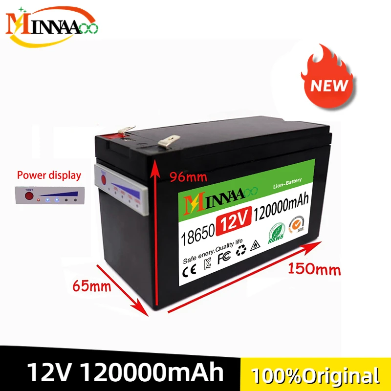 

100% Original 12V 120Ah Built-In High Current 30A BMS 18650 Lithium Battery Pack For Electric Vehicle Batterie 12.6V Charger