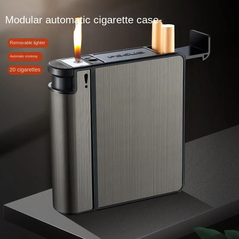 

Focus Men's 20 Pack Removable Modular Automatic Cigarette Box Metal Lighter