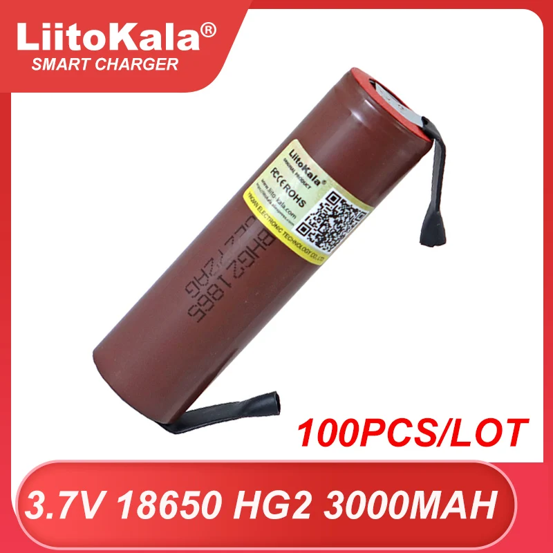 

100pcs Liitokala new Original HG2 18650 3000mAh batteries 3.6V discharge 3.7v Power Rechargeable battery DIY Nickel wholesale