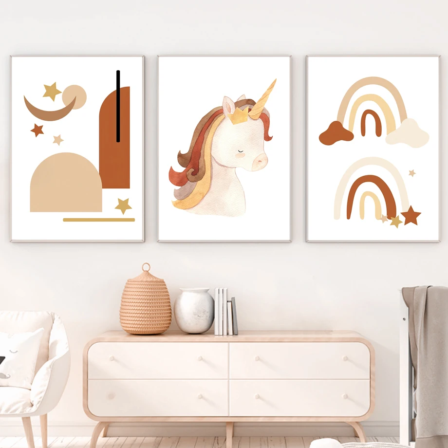 Очаровательное Единорог Лев медведь Радуга настенная Картина на холсте