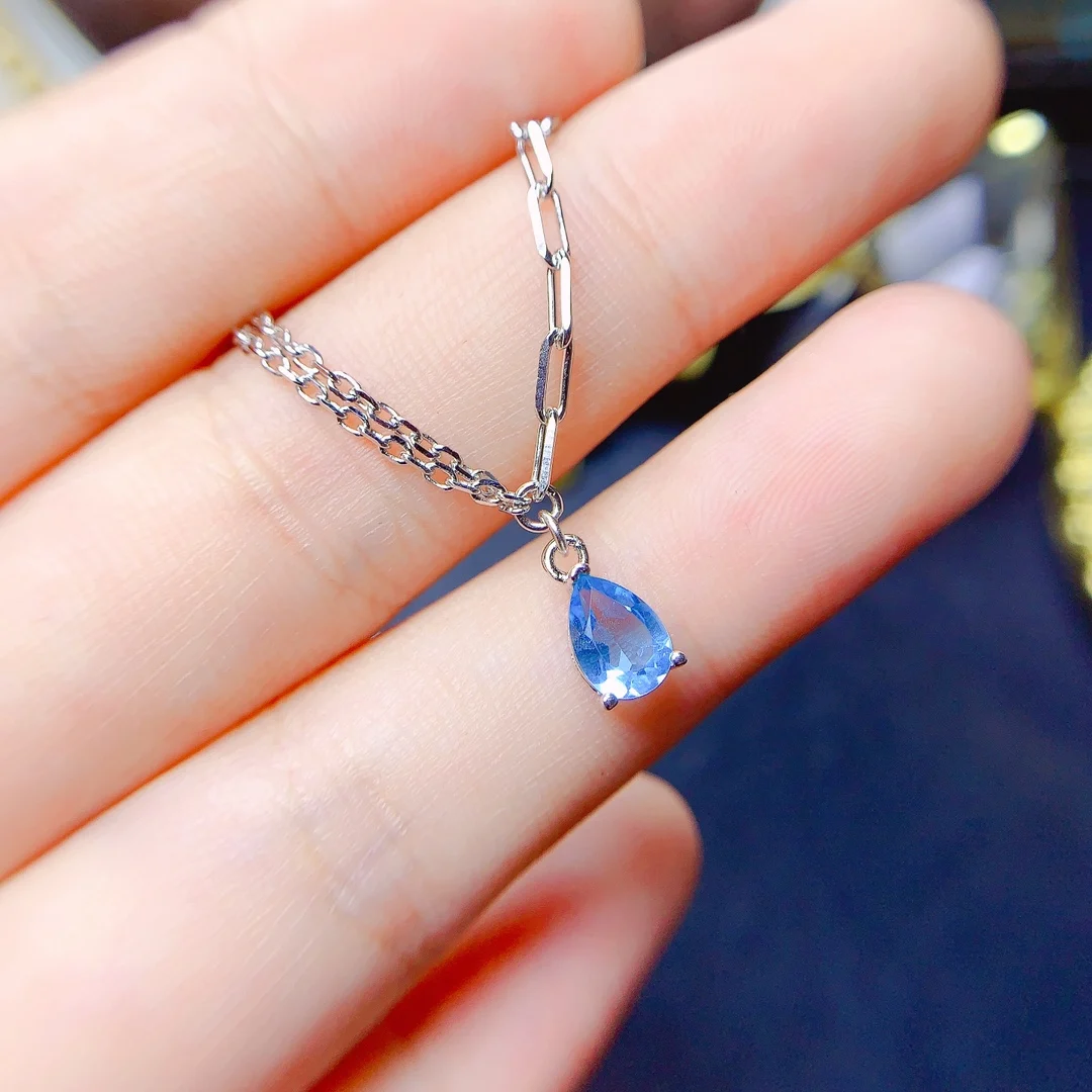 

Кулон с натуральным топазом, серебро 925 пробы, 7x9 мм, небесно-голубой драгоценный камень, красивый подарок для девушки, бесплатная доставка