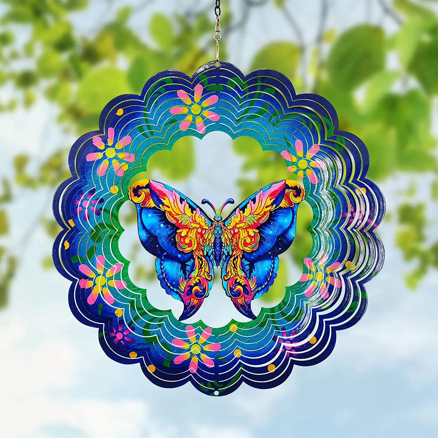 3D Hanging Butterfly Metal Wind Spinners Window Hanging Butterfly Decor Wind Magical Kinetic Outside Decoration Yard Garden 30cm