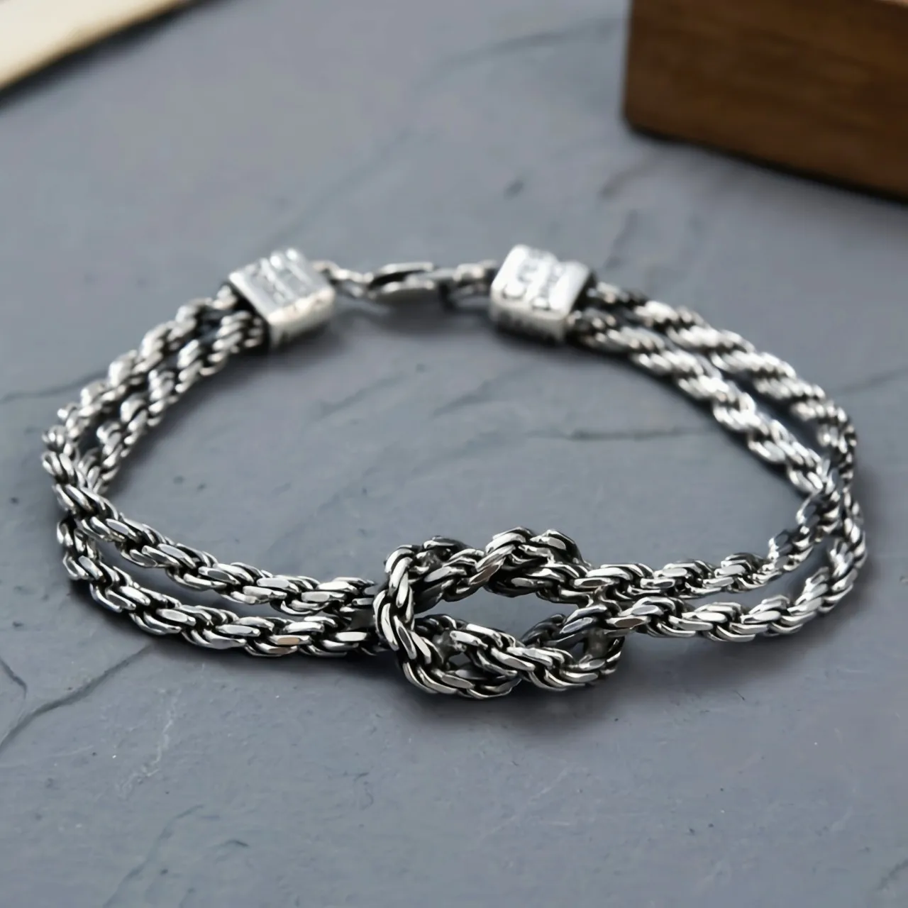 Браслет из стерлингового серебра 925 пробы пеньковой веревки мужской браслет