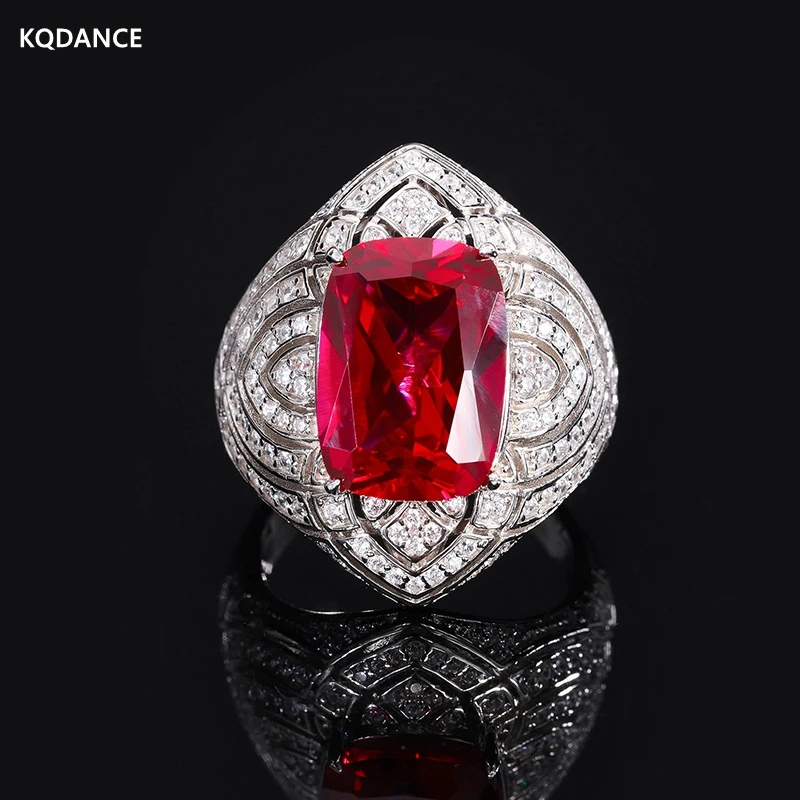 

KQDANCE 925 Sterling Silver With Red Large 10 Carat Cushion Cut Created Ruby Gemstone Ring For Women Fine Jewelry 2023 New Trend