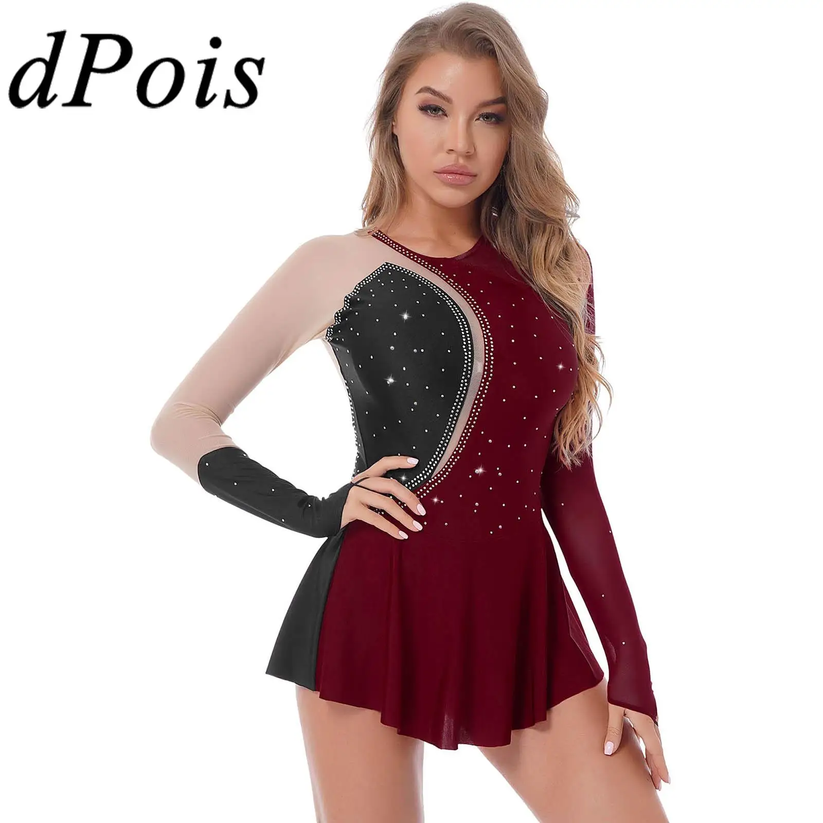 

Женские блестящие балетные Платья Стразы, прозрачные сетчатые танцевальные платья для ритмической гимнастики, костюм для фигурного катани...