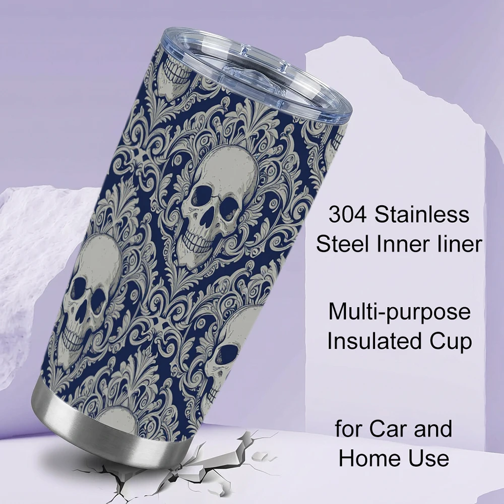 Фото Термокружка из нержавеющей стали 304, 20 унций, с дизайном: пиво Октоберфест, лица зомби, декоративные черепа, синее злое око и черная кошка №4