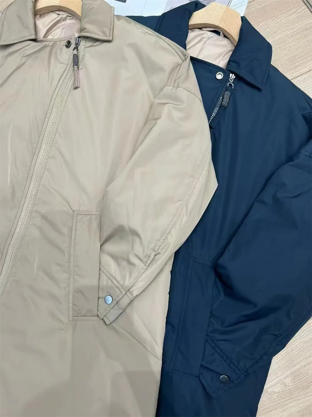 Женская ветровка с диагональными лацканами и бисером зимняя теплая свободная