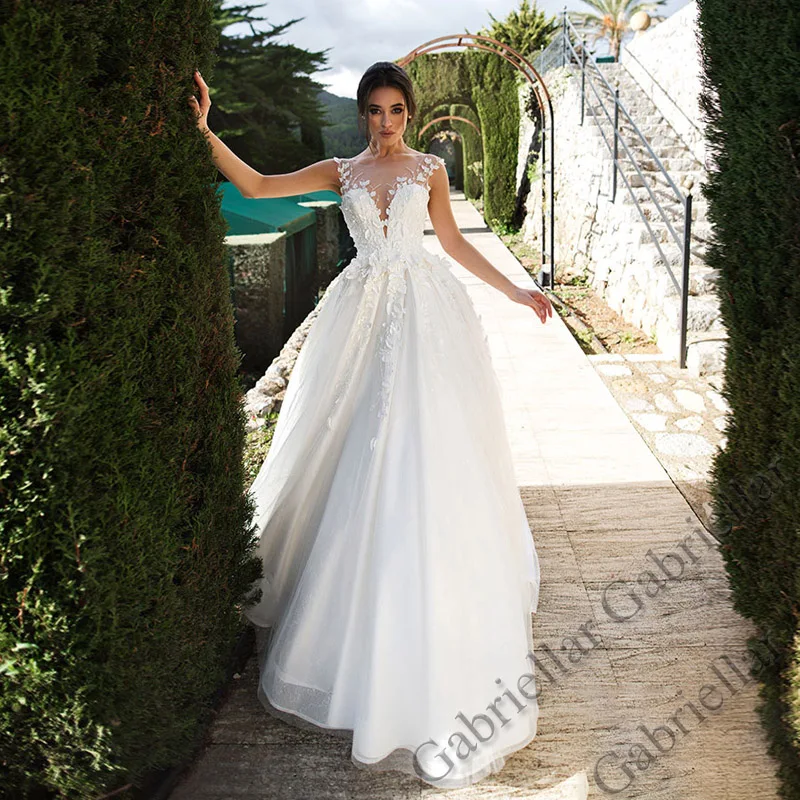 

Gabriellar Aline Puffy Wedding Dress SCOOP Buttons Flowers Exquisite Appliques Tulle Mopping Gown Vestido De Novia 2022 Women