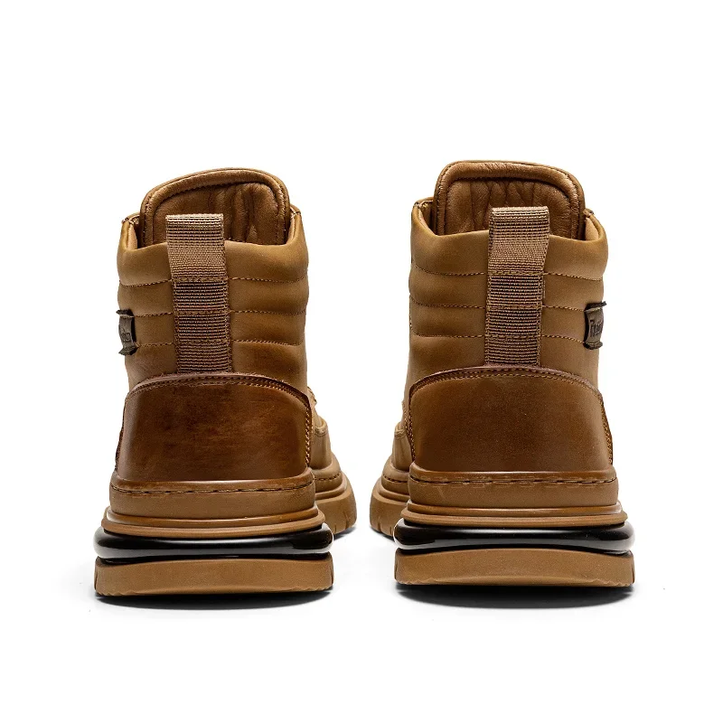 Мужские ботильоны с высоким вырезом однотонные кожаные кроссовки мотоциклетные