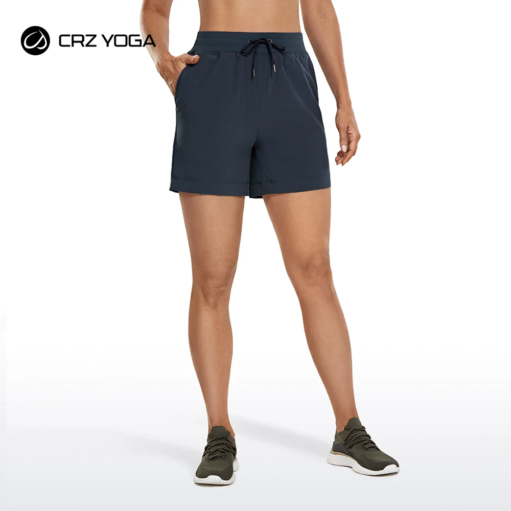 CRZ YOGA Women's Lightweight Hiking Athletic Bermuda Shorts Knee Length Workout Walking Shorts with Side Pockets - 5 Inches