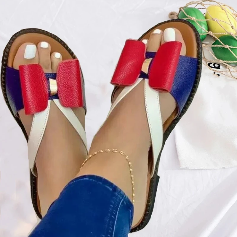 Fashionable Bow Slippers For Women Comfortable Open Toe Slide With Cute Bow Sandals Beach Flat For Outdoor