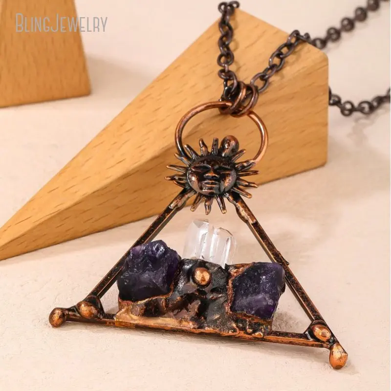 Цепочка с подвеской в виде треугольника ювелирное изделие из меди кварца