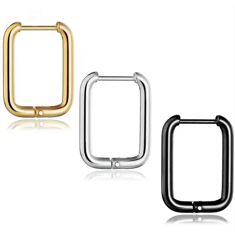 

Classic Stainless Steel Square Ear Buckle for Women Trendy Gold Color Piercing ​Hoop Earrings Punk Hip Hop Jewelry Accessories