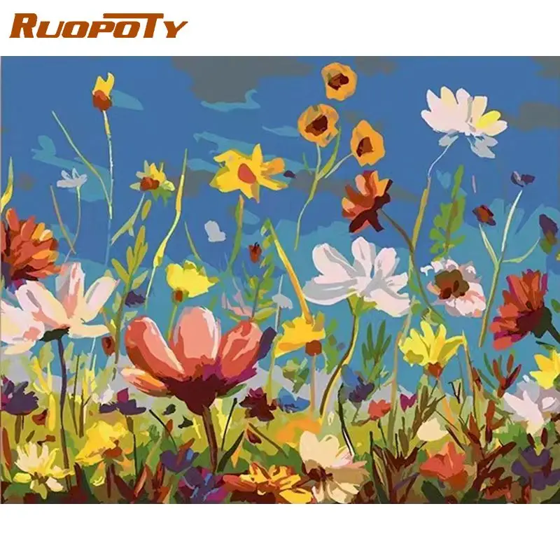 

RUOPOTY DIY Painting By Numbers Kit Flowers Picture Colouring Zero Basis HandPainted Oil Painting Home Wall Decor Canvas Art Gif