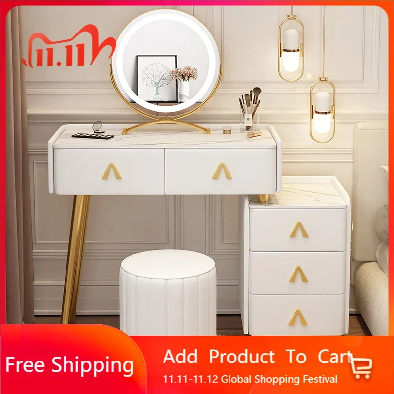 

Luxury White Dressing Table Mirror Vanity Desk Cabinet Organizer Dressing Table Console Toaletka Z Lustrem Vanity Accessories