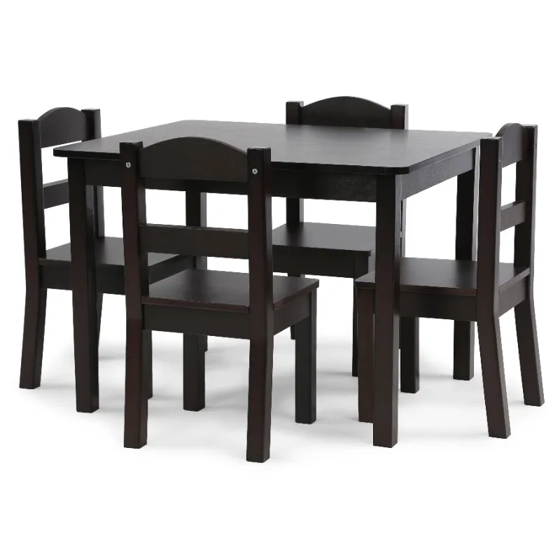 

Humble Crew Kids Wood Table and 4 Chairs Set, Brown