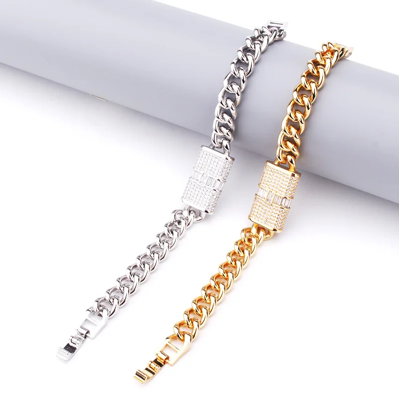 

Luxury Miami Street Hip Hop Style Men Women Lady With Inlay Cubic Zirconia Bling Rapper Cuban Chain Necklace Bracelet