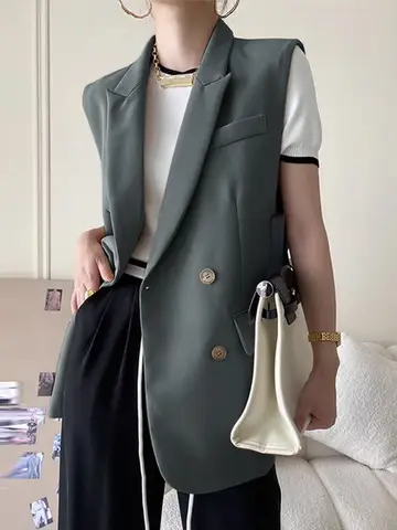 Женский блейзер без рукавов ZANZEA, повседневный модный пиджак оверсайз с лацканами в Корейском стиле, Черный Элегантный жилет, 2023