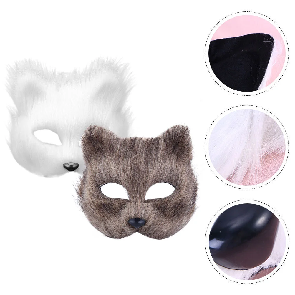 

2 Pcs Animal Costume Accessories Masquerade Supplies White Mask Half Face Halloween Blank Masks Women Party Prom Flannel