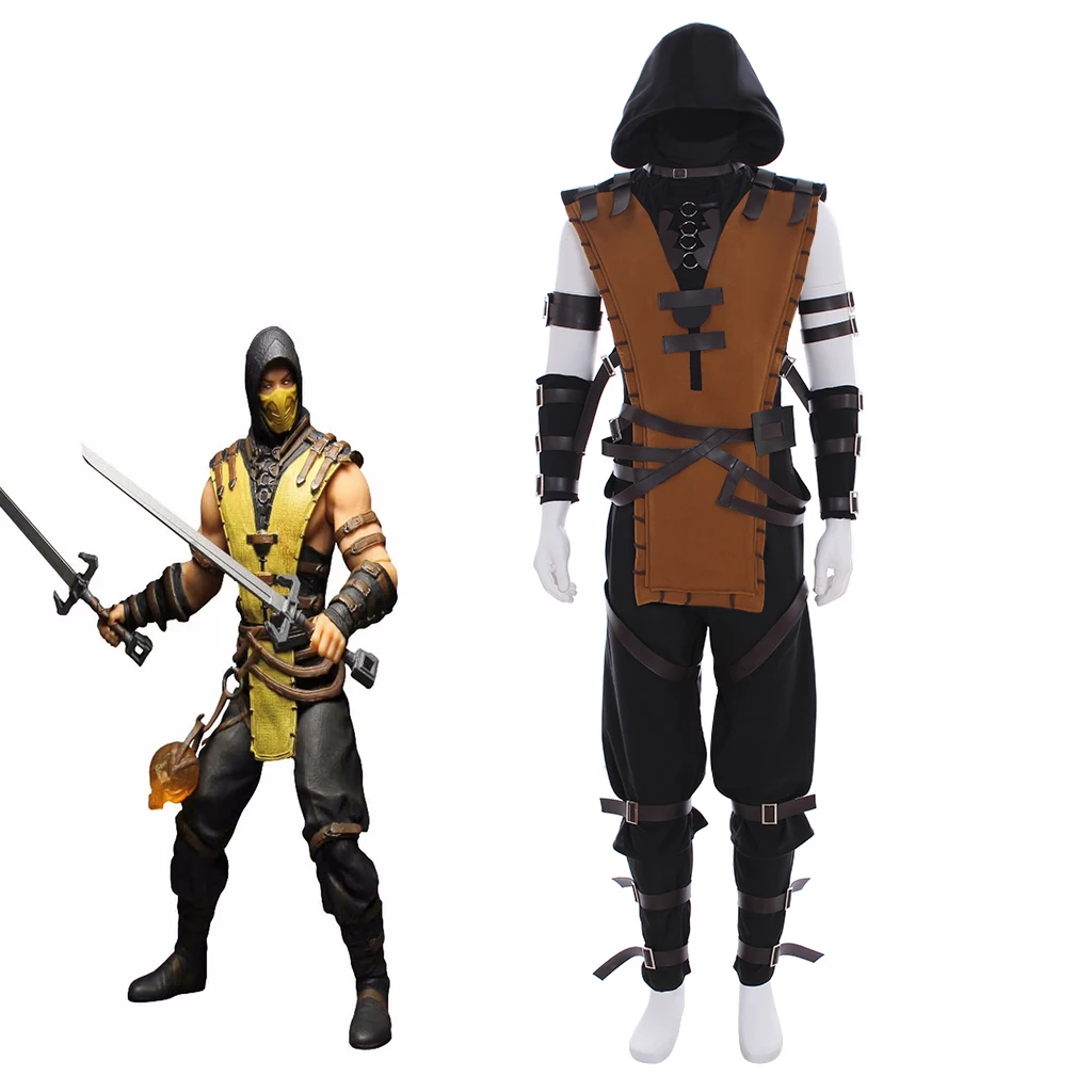 Игра Mortal Kombat X Скорпион Косплей Hanzo Hasashi Ninja Костюм для мужчин Необычная боевая