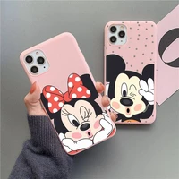 cute mickey minnie mouse phone case for iphone 13 12 11 pro max mini xs 8 7 6 6s plus x se 2020 xr matte pink silicone cover