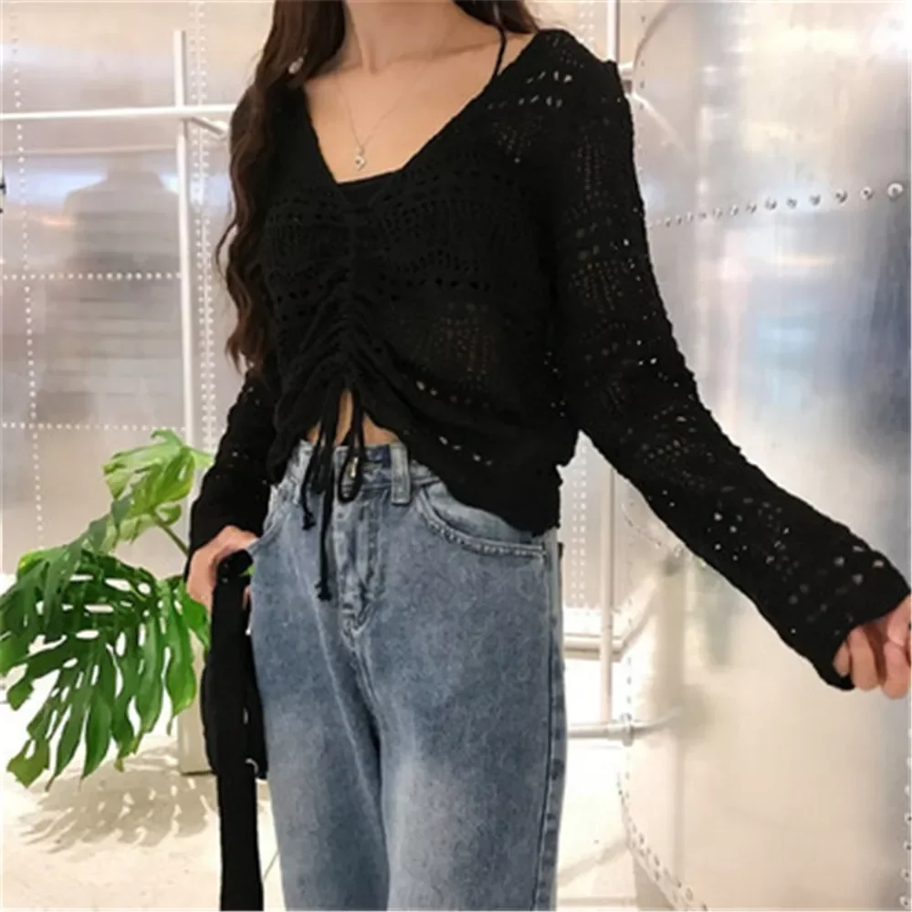 

2021 Newest Sexy Women Pullovers hollow out Tied designed sweater for girls famale pullover topwear hot selling ZY4766