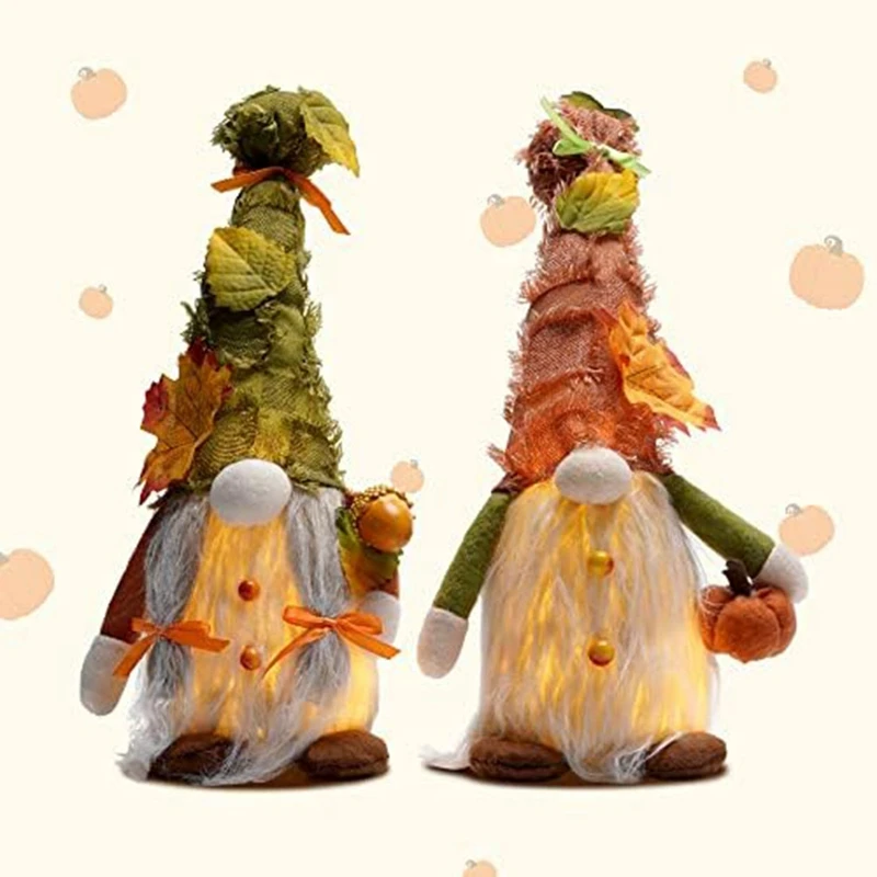 Осенние плюшевые украшения в виде гномов на День Благодарения - 2 шт. с подсветкой