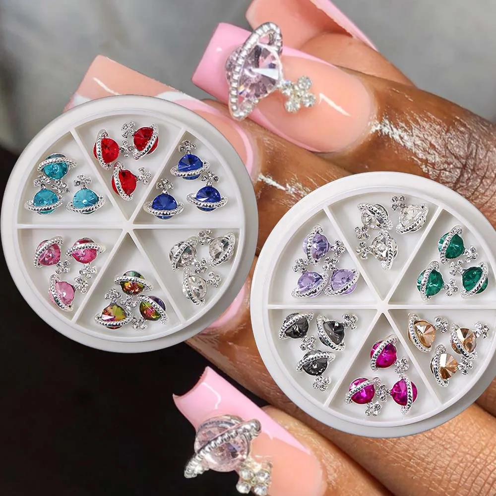 

6 ячеек, блестящие подвески для ногтей в виде планетарной планеты/Сплав 3D, 18 шт., украшения для ногтей из блестящего камня