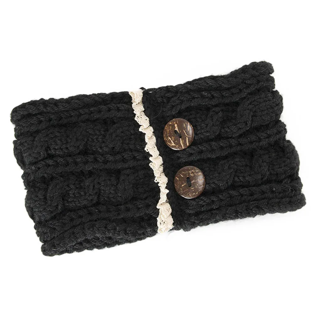 

Women Girls Winter Warm Knitted Headband Buttons Crochet Chunky Elastic Headwrap Warm Knitted Buttons Crochet Elastic NOV99